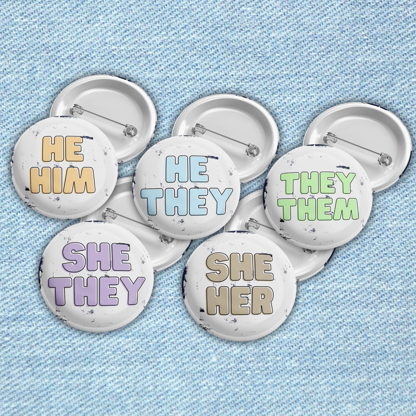 SHE THEY Pronouns | Pride Pin Back Button - QBoutiqueOKC