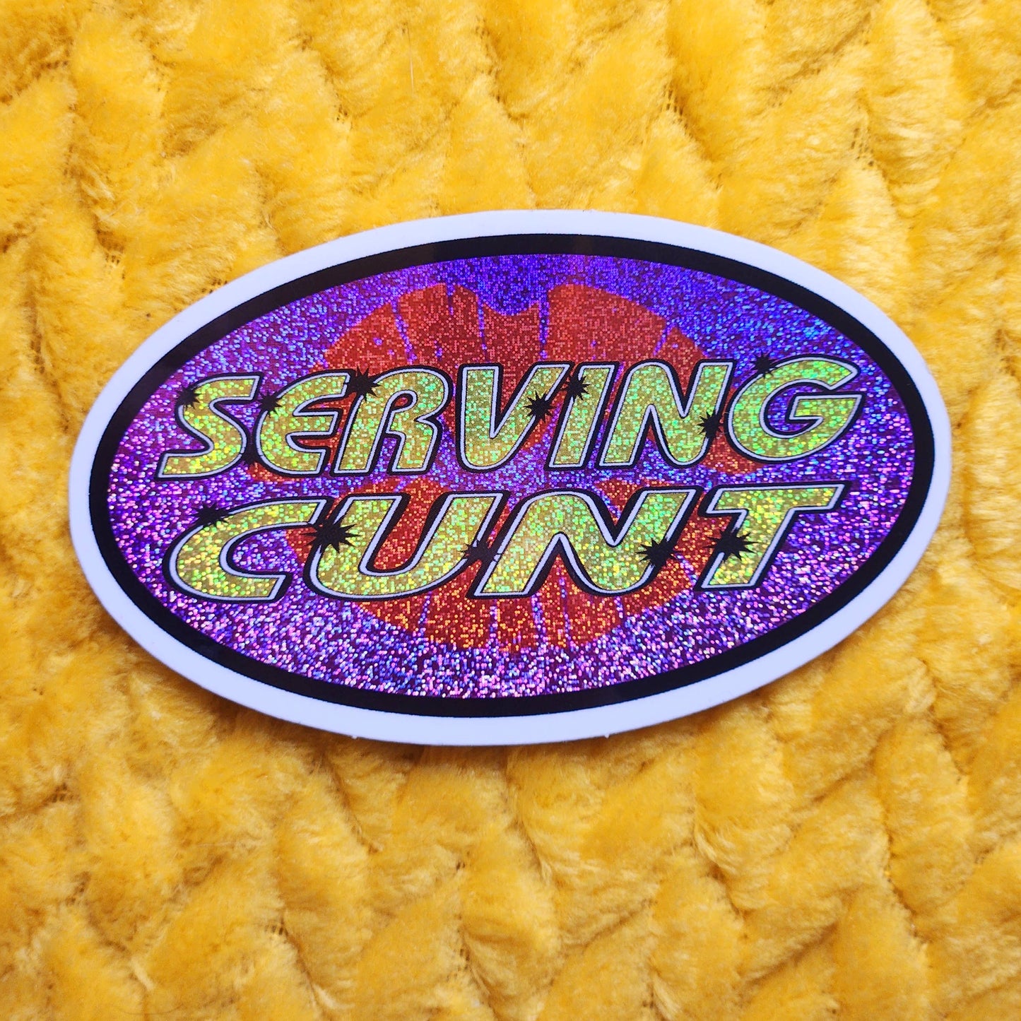 Serving cunt sticker funny gen z 90s retro waterproof: Glitter
