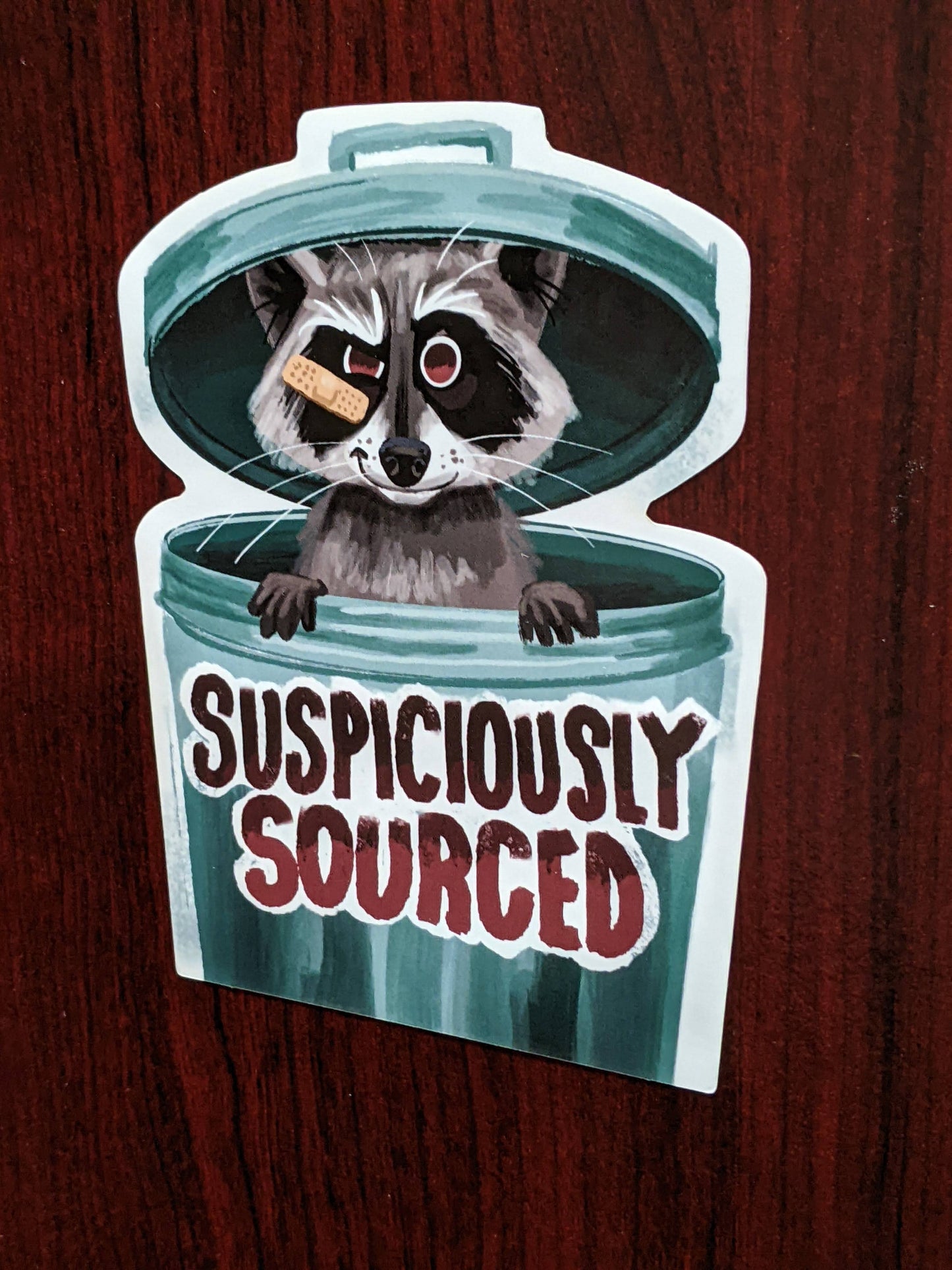 Suspiciously Sourced  Racoon Sticker