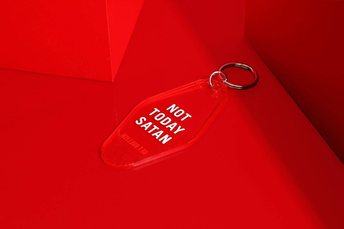 Not Today Satan Red Translucent Motel Style Keychain