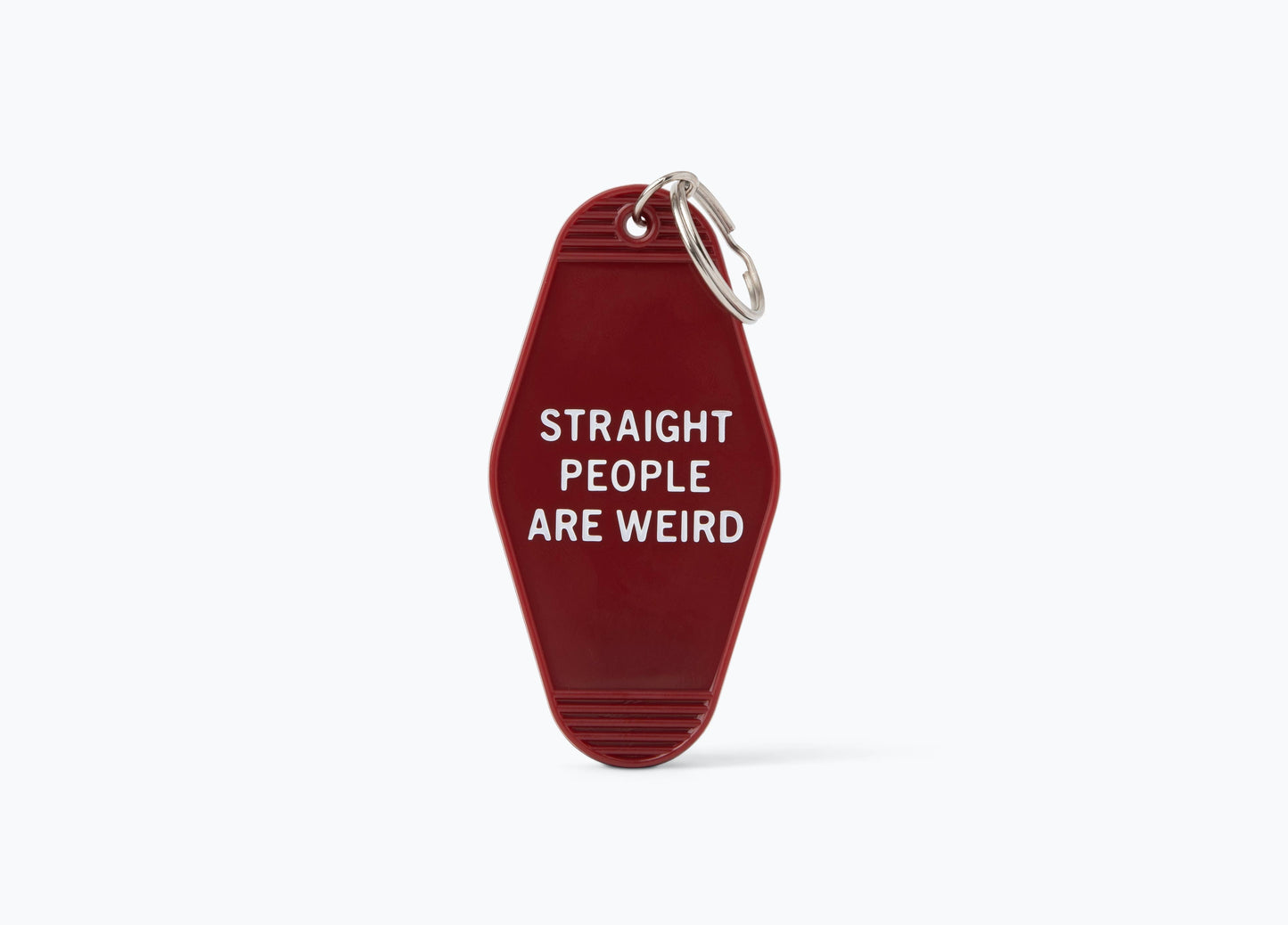 Straight People Are Weird LGBT Motel Keychain in Dark Red