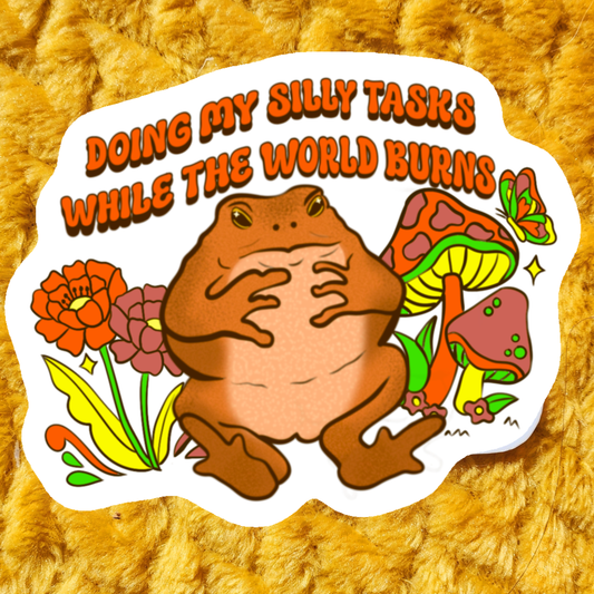 Silly tasks frog sticker: Holographic