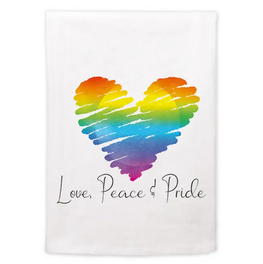 Love, Peace, and Pride Flour Sack Towel