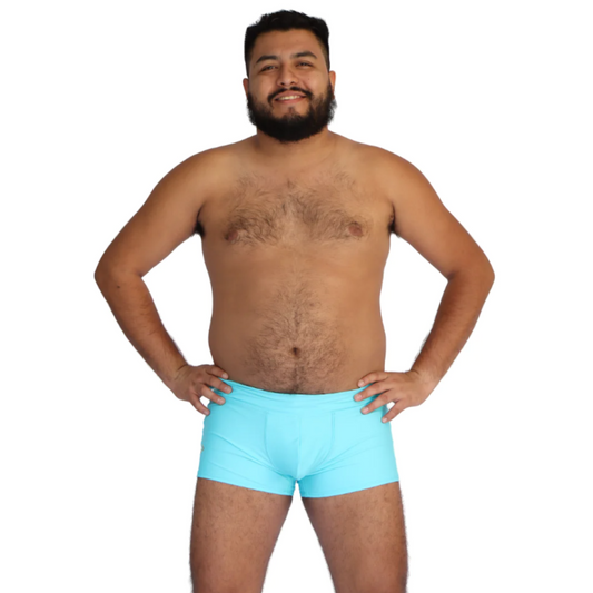 The Pouch-Front Short Swim Trunks - Aqua Blue