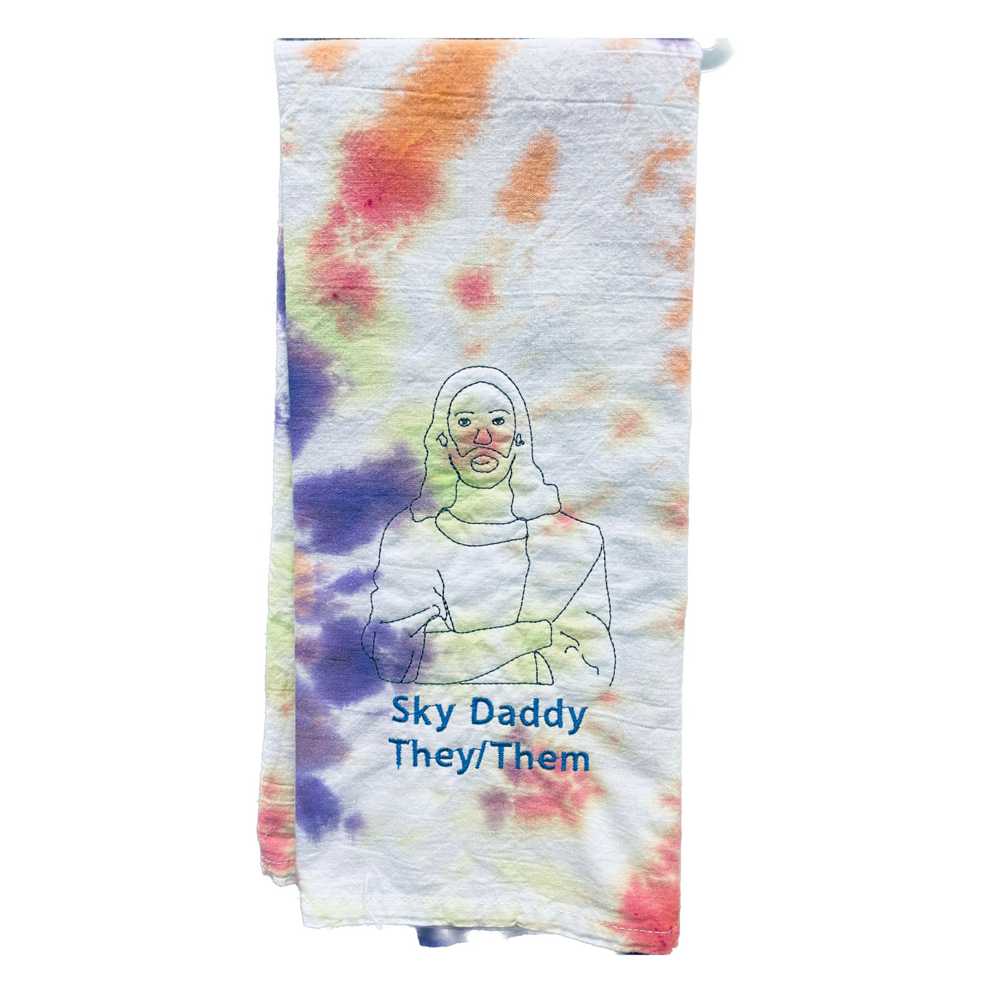 Embroidered Sky Daddy They/Them Dish Towel