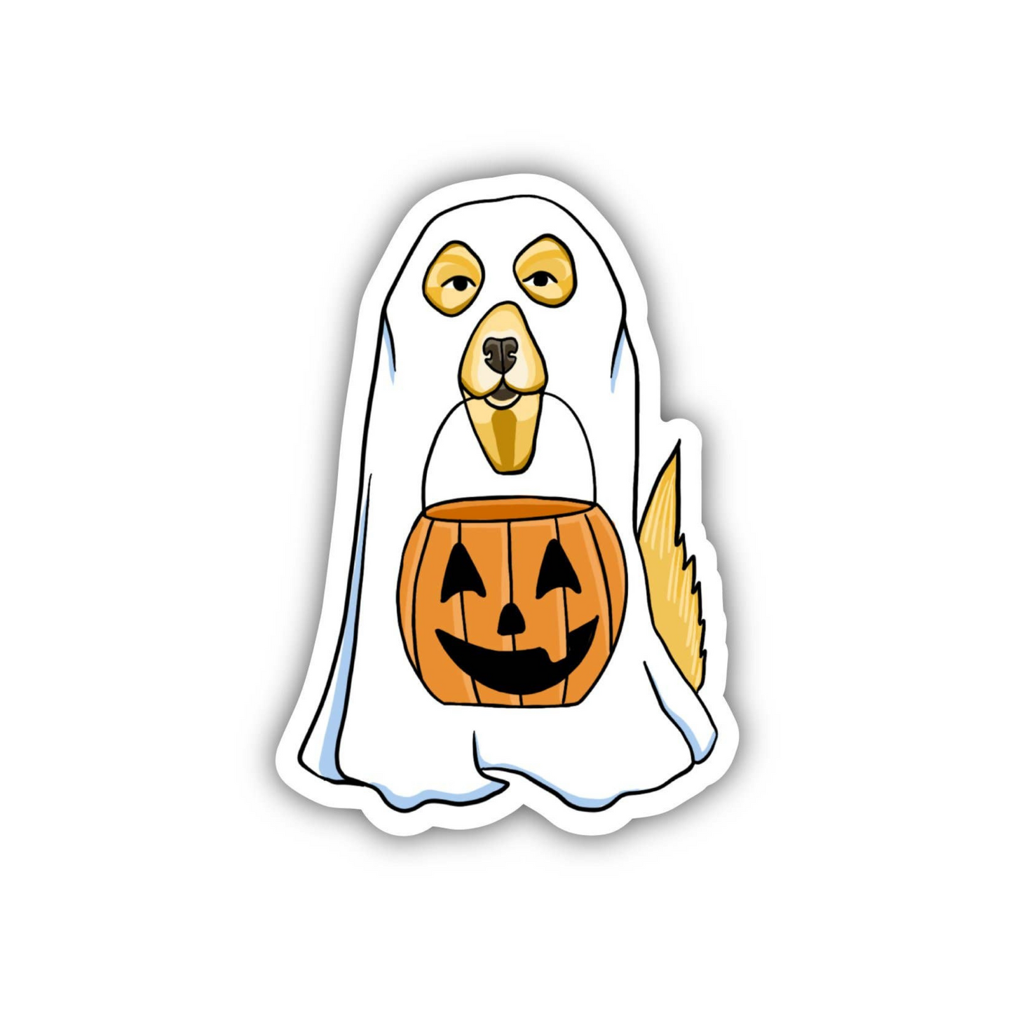 Dog in Ghost Costume Halloween Sticker