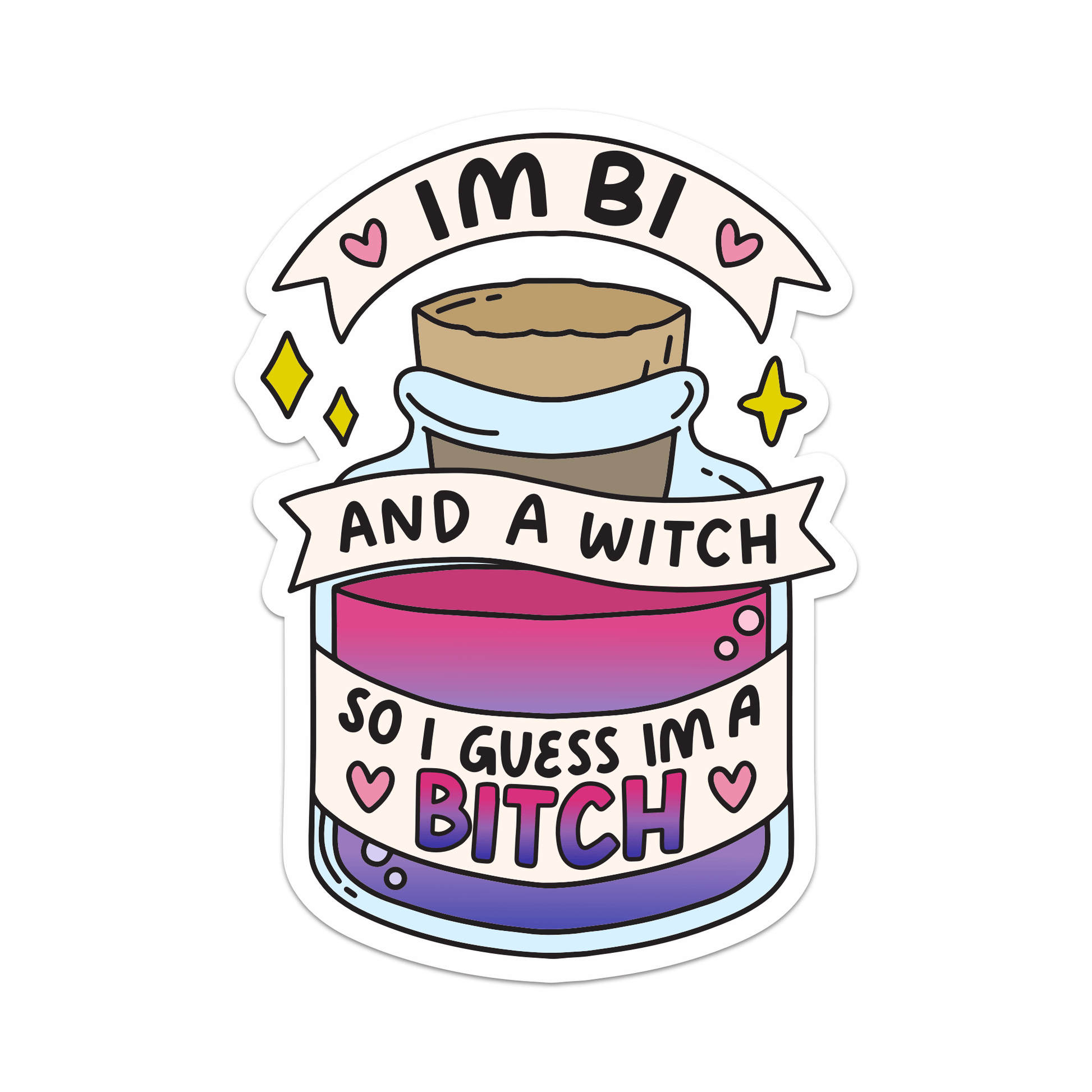 Bi and a Witch, Guess I'm a Bitch Spell Jar Sticker - QBoutiqueOKC