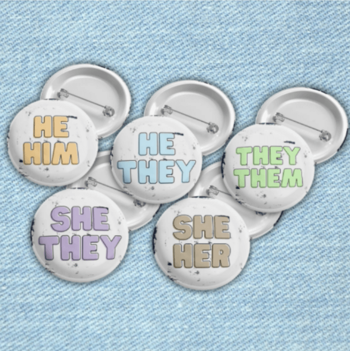 HE HIM Pronouns | Pride Pin Back Button - QBoutiqueOKC